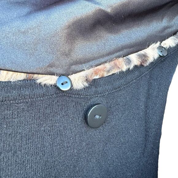 JNY Jones New York Black Knit Faux Fur Removable Collar One Button Cardigan L - Picture 8 of 10